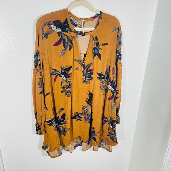 Free People Tree Swing Floral Tunic Dress Amber Bohemian Y2K Mini Keyhole Cutout - Picture 5 of 8